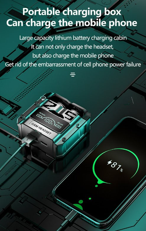 M25 Wireless Binaural TWS 5.2 Power Bank Bluetooth Gaming Headset New Style.