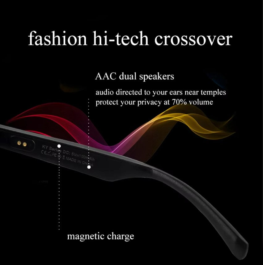 Smart Glasses - Semi-Open Bluetooth Glasses, music, call, voice control sports Sunglasses - Black.