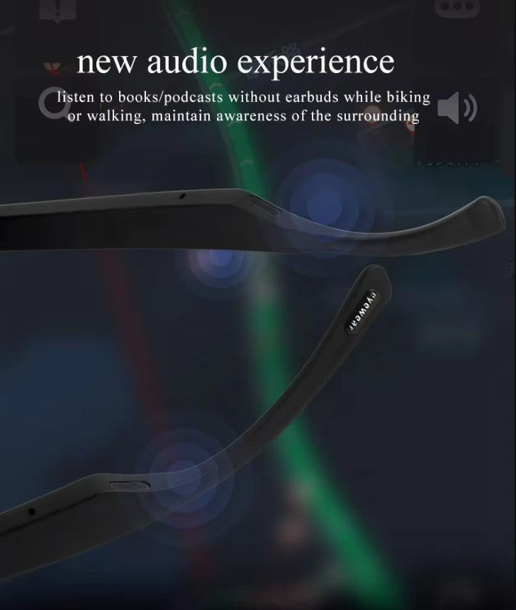 Smart Glasses - Semi-Open Bluetooth Glasses, music, call, voice control sports Sunglasses - Black.