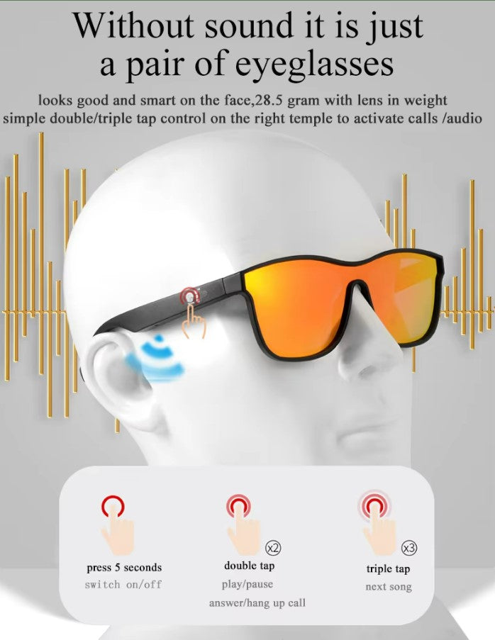 Smart Glasses - Semi-Open Bluetooth Glasses, music, call, voice control sports Sunglasses - Black.