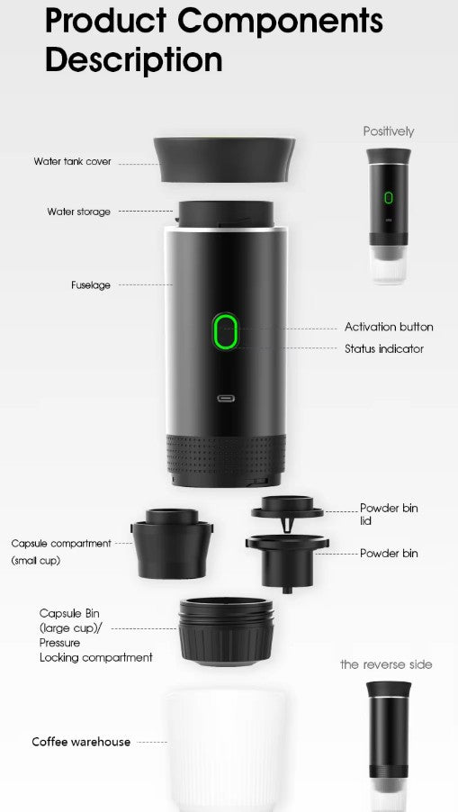 Portable Capsule Coffee Machine - Black.
